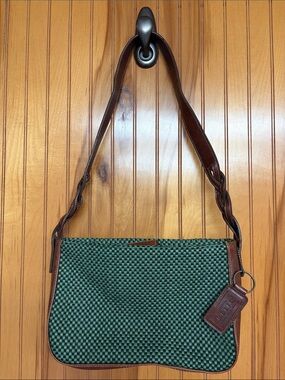 Relic Green Checkerboard Basket Weave Shoulder Bag with Braided Strap. 90s/Y2K